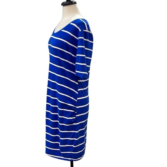 BumpStart Motherhood Maternity Stripe Short Sleeve T Shirt Dress SZ L Blue White - Picture 5 of 6